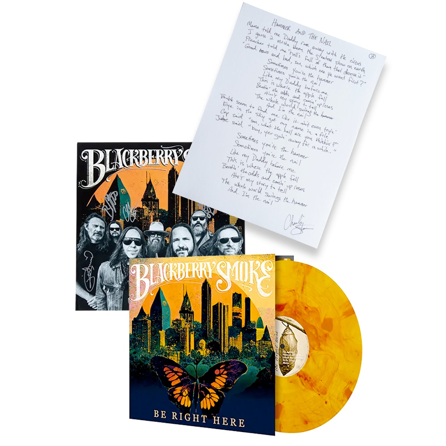 Be Right Here LP with a Limited Signed and Numbered Hand Written Lyric Sheet